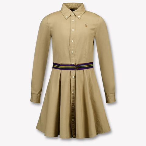 Ralph Lauren Kids Girls Dress In Khaki