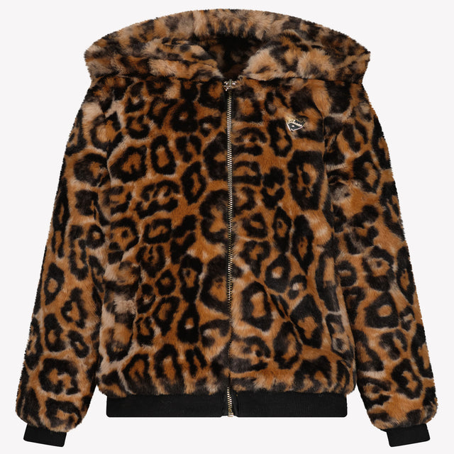 Guess Chaqueta de piel sintética de niñas infantiles marrón oscuro