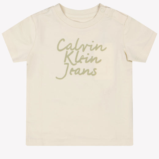 Calvin Klein Bebé Unisex Camiseta en Blanco Roto